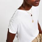River Island Womens White Ruched Sleeve T-shirt