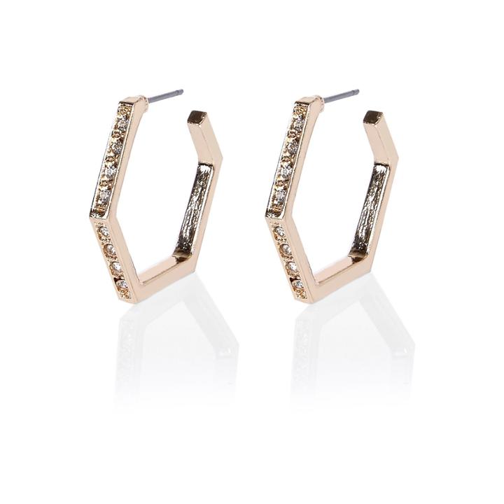 River Island Womens Gold Tone Embellished Hexagon Hoop Earrings