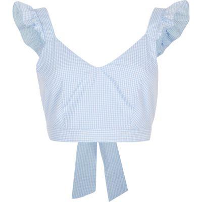 River Island Womens Gingham Frill Shoulder Crop Top