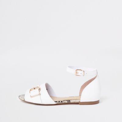 River Island Womens White Snake Trim Peep Toe Buckle Sandals