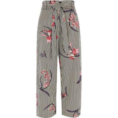 River Island Womens White Stripe Floral Paperbag Culottes