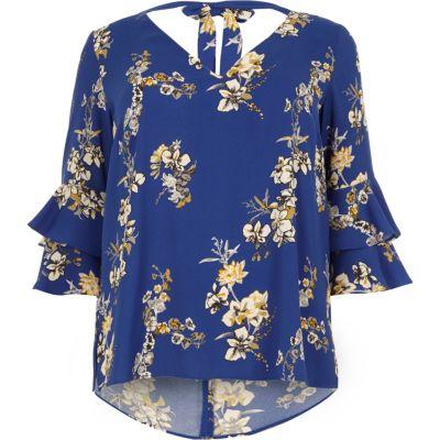 River Island Womens Plus Floral Double Bell Sleeve Top