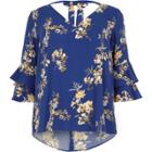River Island Womens Plus Floral Double Bell Sleeve Top