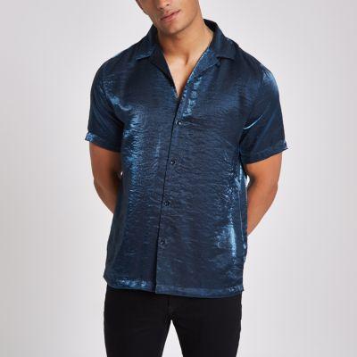 River Island Mens Metallic Short Sleeve Revere Shirt