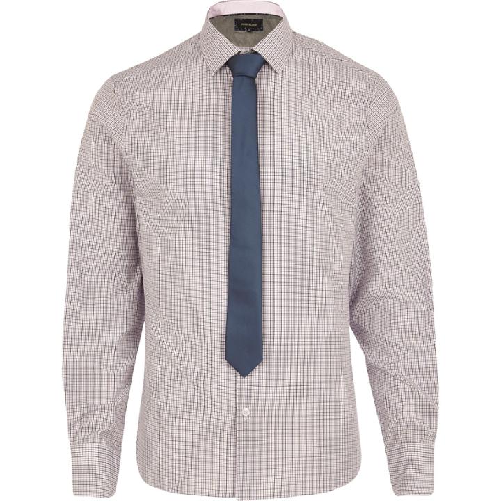 River Island Menspurple Long Sleeve Check Shirt Tie Pack