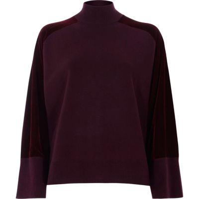 River Island Womens Velvet Sleeve High Neck Knit Jumper