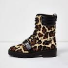 River Island Womens Leopard Print Pony Leather Boots