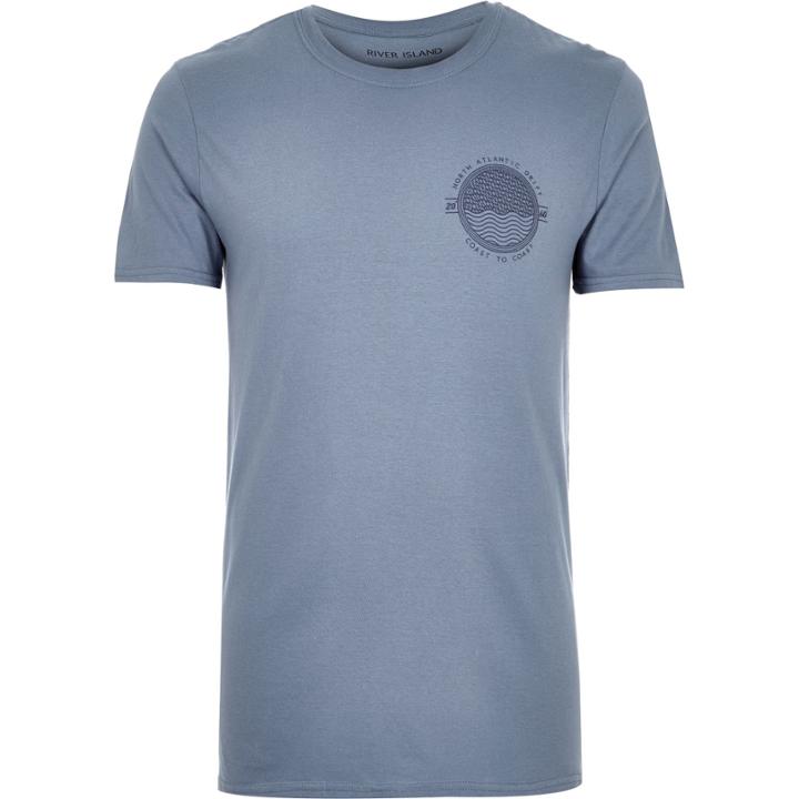 River Island Mensblue Coast Chest Print T-shirt