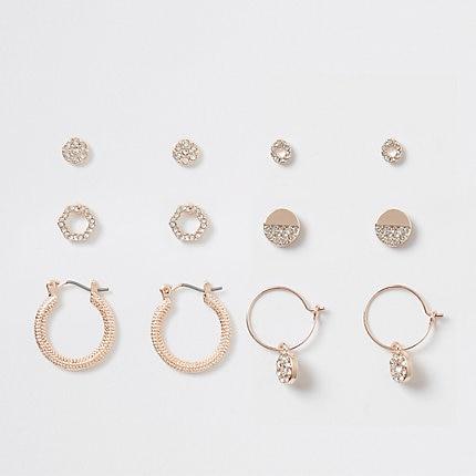 River Island Womens Rose Gold Diamante Pave Earring Multipack