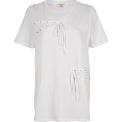 River Island Womens White Lace-up Front Boyfriend T-shirt