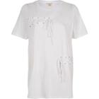 River Island Womens White Lace-up Front Boyfriend T-shirt