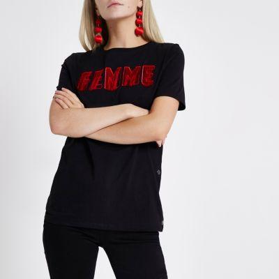 River Island Womens Petite 'femme' Popper Side T-shirt