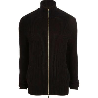 River Island Mens Rib Knit Funnel Neck Zip Front Cardigan