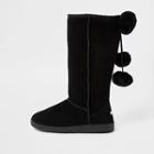 River Island Womens Suede Fur Lined Pom Pom Boots