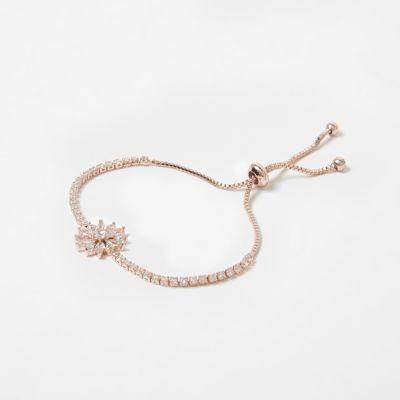 River Island Womens Rose Gold Tone Rhinestone Lariat Bracelet