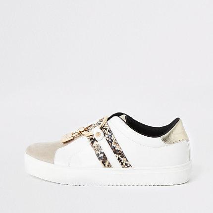 River Island Womens White Padlock Slip On Plimsoll