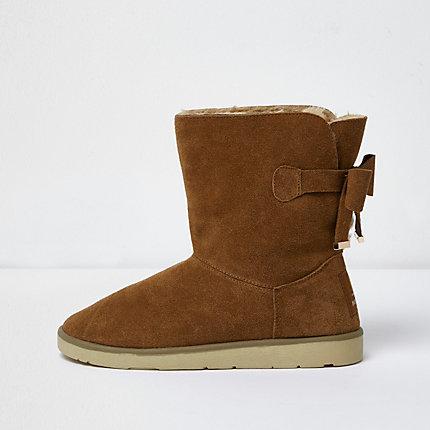 River Island Womens Bow Faux Fur Lined Short Boots