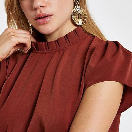 River Island Womens Rust Frill Neck Shell Top