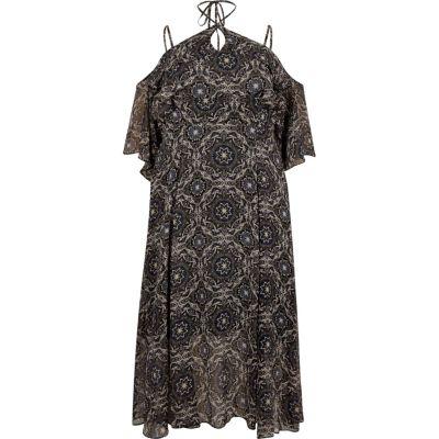 River Island Womens Plus Tile Cold Shoulder Midi Dress