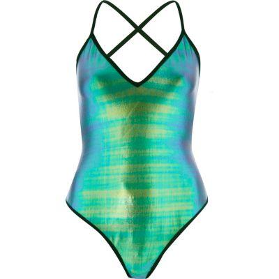 River Island Womens Metallic Mermaid Cross Back Swimsuit