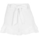 River Island Womens White Frill Hem Tie Waist Shorts