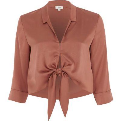 River Island Womens Copper Satin Tie Front Shirt