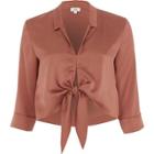 River Island Womens Copper Satin Tie Front Shirt