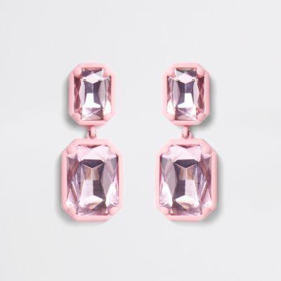 River Island Womens Coated Rectangle Crystal Drop Earrings