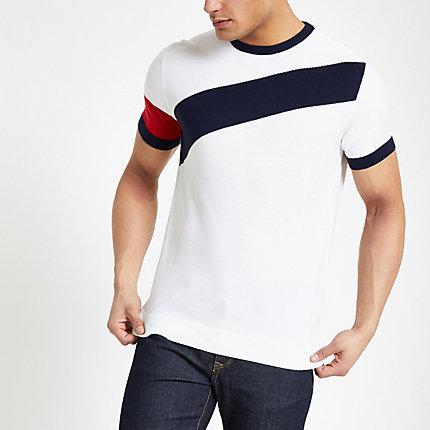 River Island Mens White Slim Fit Diagonal Block T-shirt