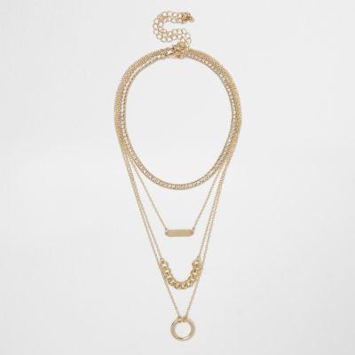 River Island Womens Gold Tone Layered Chain Choker Necklace