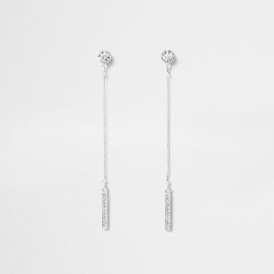 River Island Womens Silver Tone Diamante Pave Drop Earrings