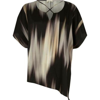 River Island Womens Abstract Print Cross Neck Asymmetric Top
