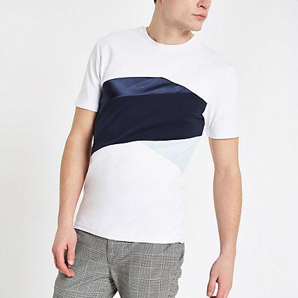 River Island Mens White Chevron Slim Fit T-shirt
