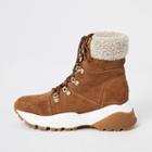 River Island Womens Suede Lace-up Borg Trim Hiker Boots