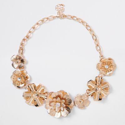 River Island Womens Gold Tone Flower Embellished Necklace