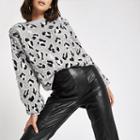River Island Womens White Leopard Print Knitted Sweater