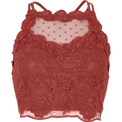 River Island Womens Rust Lace Mesh Crop Top