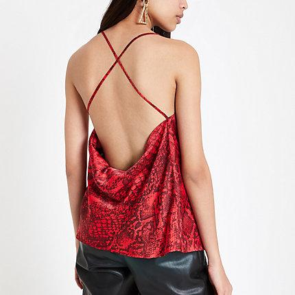 River Island Womens Snake Print Cowl Back Cami Top