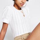 River Island Womens White Broderie Puff Sleeve Top