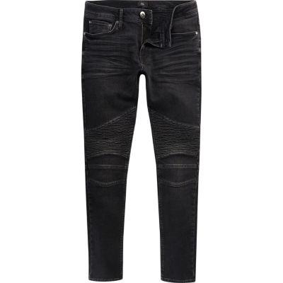 River Island Mens Washed Sid Biker Skinny Jeans