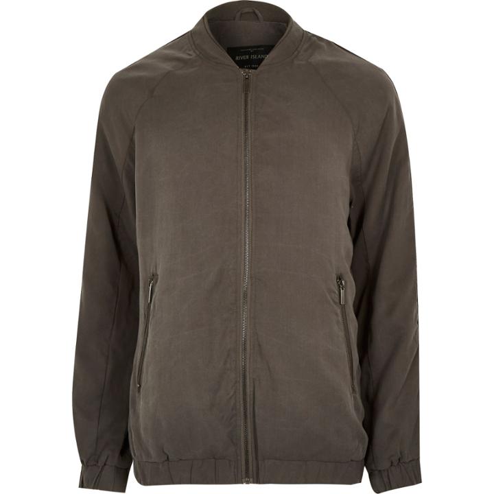 River Island Mensgreen Longer Length Bomber Jacket