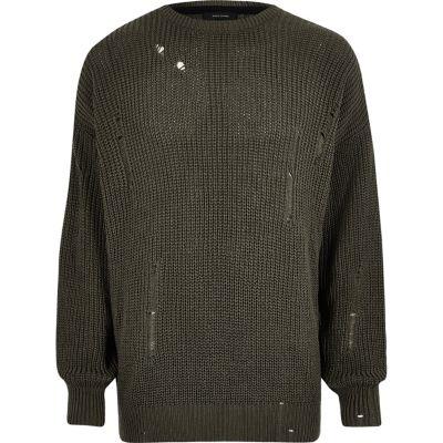 River Island Mens Knit Ripped Fisherman Jumper