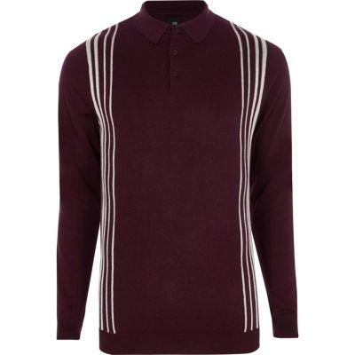 River Island Mens Stripe Panel Long Sleeve Polo Shirt