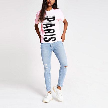 River Island Womens Petite Printed Embellished T-shirt