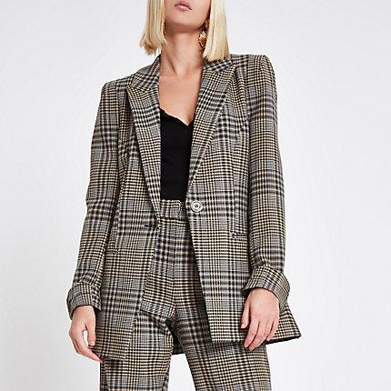 River Island Womens Check Print Velvet Stripe Fitted Blazer