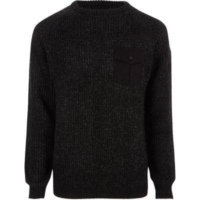 River Island Mens Chest Pocket Ribbed Knit Jumper