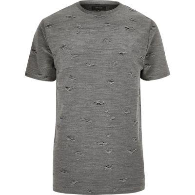 River Island Mens Distressed Crew Neck T-shirt