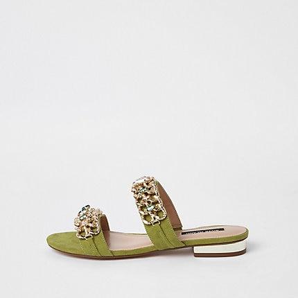 River Island Womens Gold Chain Embellished Mules