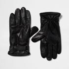 River Island Mensblack Perforated Leather Biker Gloves