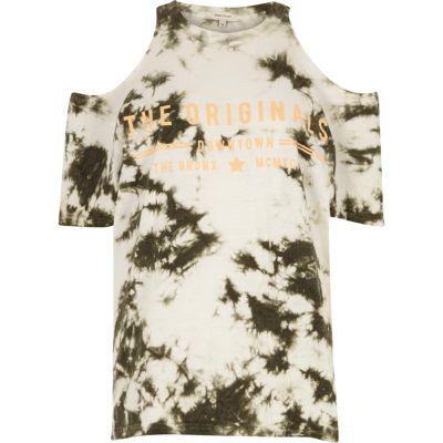 River Island Womens Tie Dye Originals Cold Shoulder T-shirt